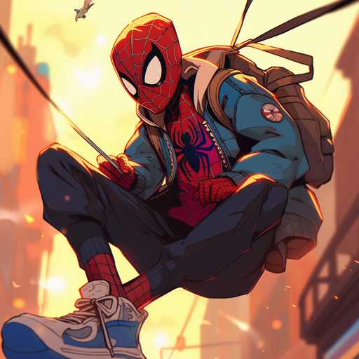 Spiderman with Studio Ghibli-inspired art style.