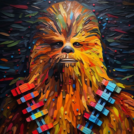 Brightly colored Lego representation of Chewbacca from Star Wars.