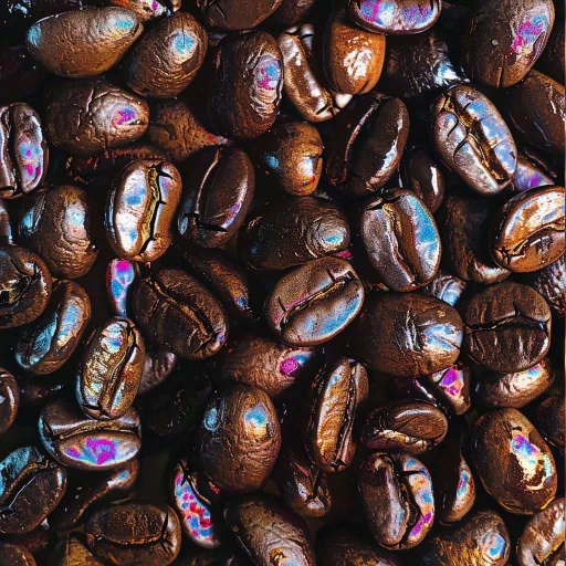 Close-up of shiny roasted coffee beans texture used as a profile picture.