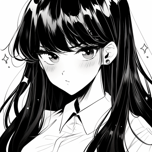 Manga-style black and white portrait of Komi.