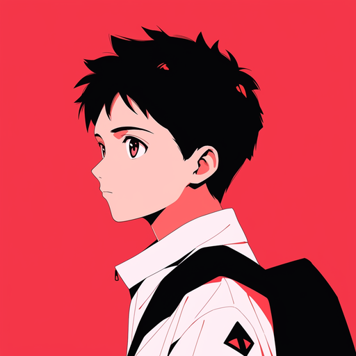 Minimalistic portrayal of Shinji from Neon Genesis Evangelion with a 1:1 aspect ratio.