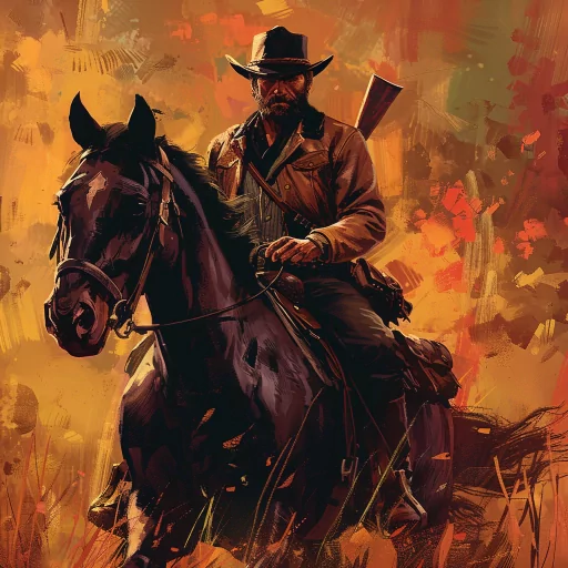 Arthur Morgan avatar on horseback set against a vibrant painted background.