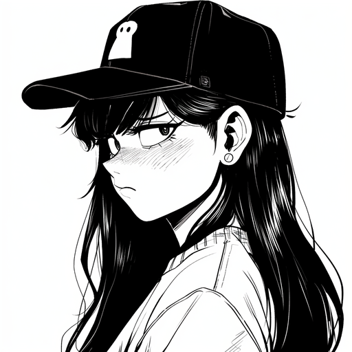 Smiling black-and-white manga-style portrait of Komi, with simple line art and expressive eyes.