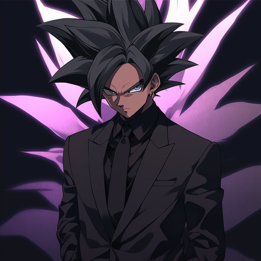 Intense Goku Black with black suit and intense expression.