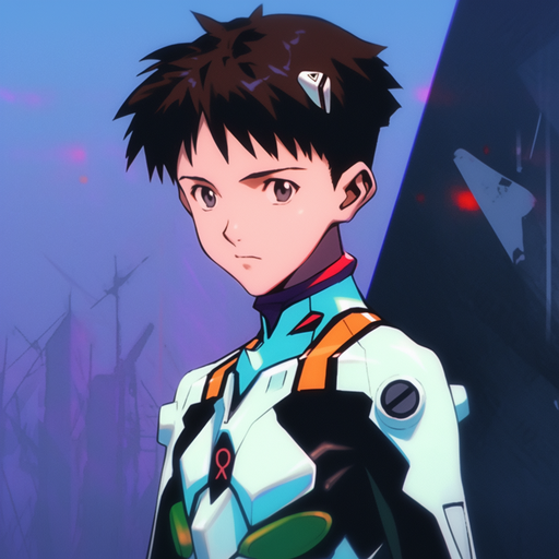 Shinji in neon cyberpunk style.