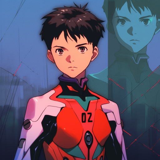 Shinji in cyberpunk style with neon lights.