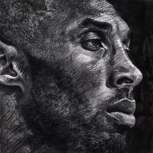 Monochromatic artistic avatar showing a profile view of a basketball player.