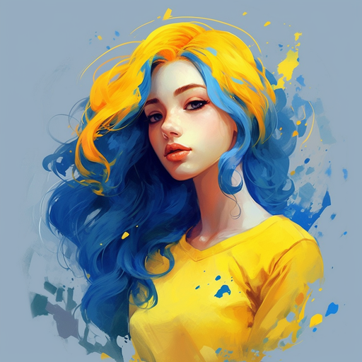 Stylish girl with blue and yellow colors.