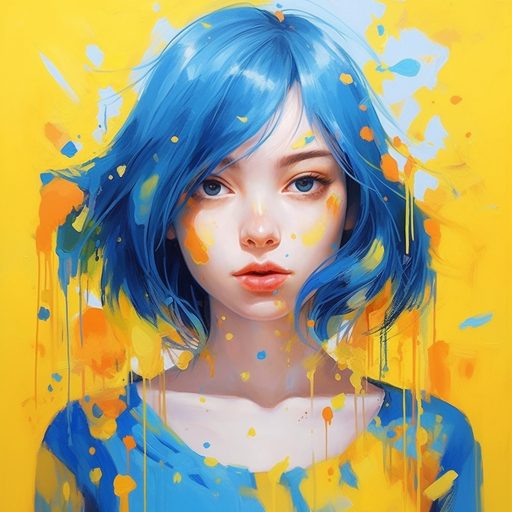 Blue and yellow colored girl profile picture.