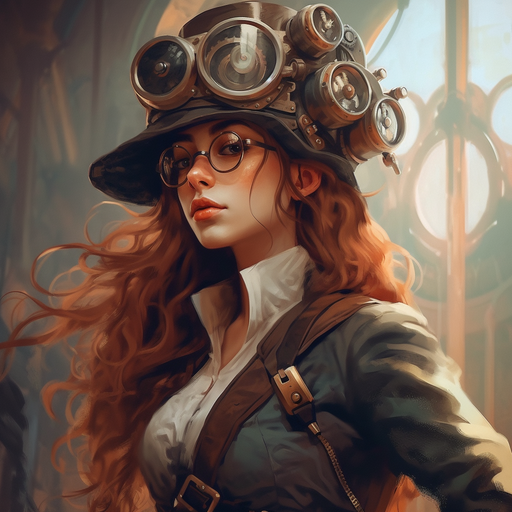 Steampunk-inspired profile picture of a girl with a retro-futuristic aesthetic.