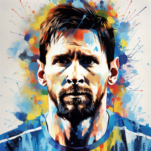 Lionel Messi with stencil-printed artwork.