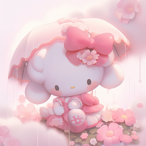 Colorful and whimsical cartoon character in an aesthetic style resembling My Melody.