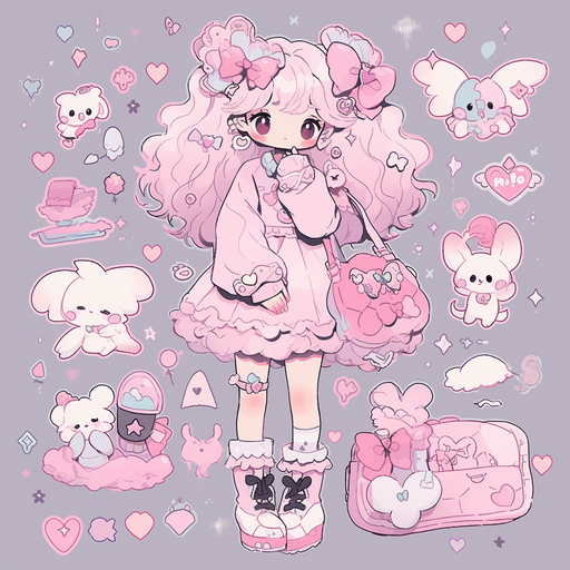 Pink cartoon character with a bow, resembling My Melody, in an aesthetic artwork.