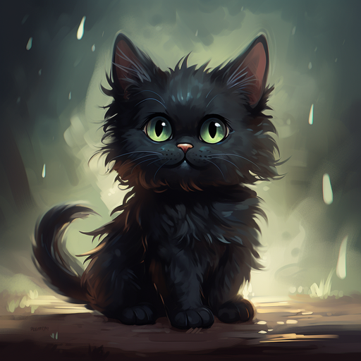 Fluffy black cat with captivating eyes.