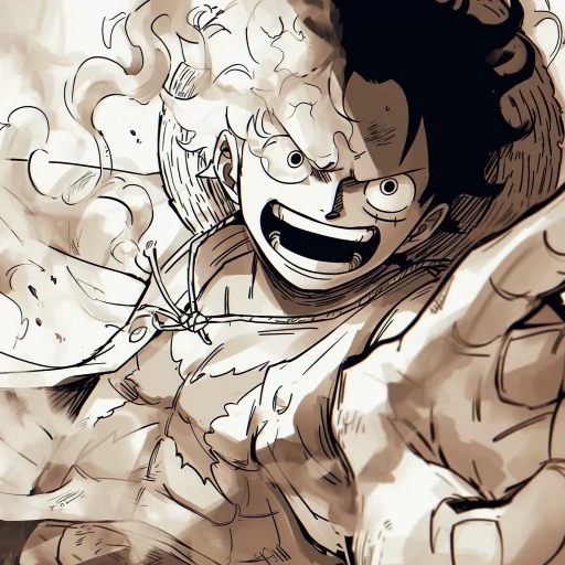 Manga style avatar of Gear 5 Luffy with an excited expression, suitable for a profile photo or PFP.