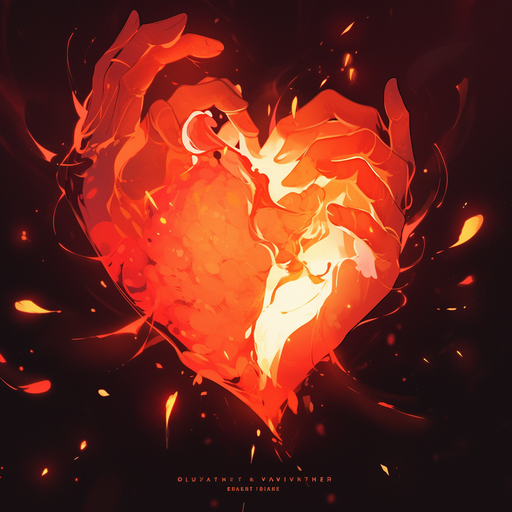 Fiery heart with a burning heartbeat line.
