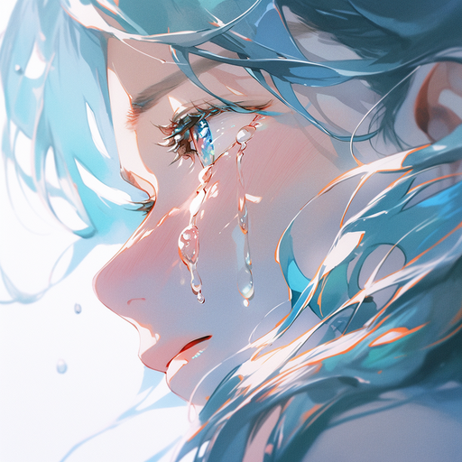 A melancholic anime profile picture in a watercolor style, portraying a character shedding tears.