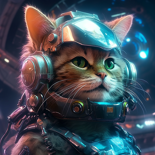 Sci-fi Cat Profile Picture with glowing blue eyes and futuristic elements.