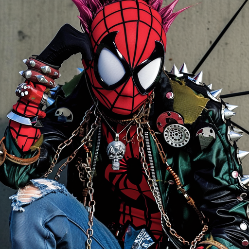 Spider-Punk rocking a badass rockstar costume.