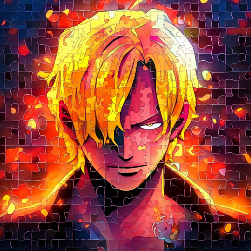 Sanji from One Piece, fiery mosaic style.