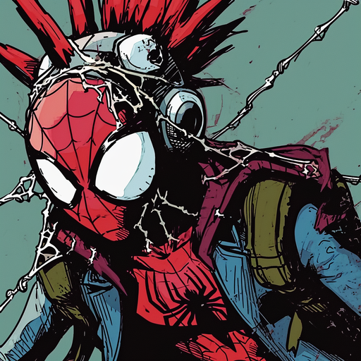 Spider-Punk character in a cartoon-style, litograph-inspired profile picture.