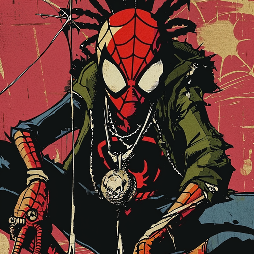 Spider-Punk avatar with a punk-inspired costume, rocking a guitar.