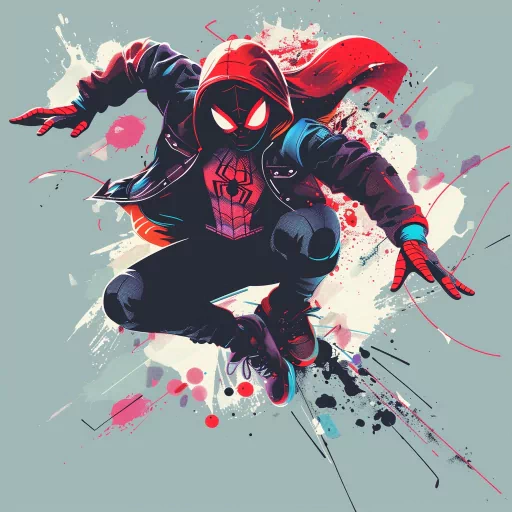 Stylized Spiderman avatar with dynamic pose and vibrant splatter background for profile picture use.