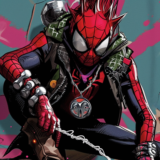 Spider-Punk character rocking a punk hairstyle and wearing a spider-themed suit.