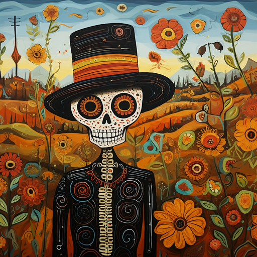 Colorful and whimsical skeleton profile picture.