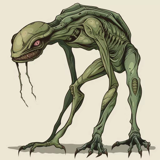Alien avatar illustration depicting a green, bipedal extraterrestrial creature with a menacing posture for a profile picture.