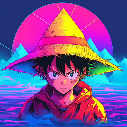 Vaporwave-inspired profile picture of Luffy from One Piece.