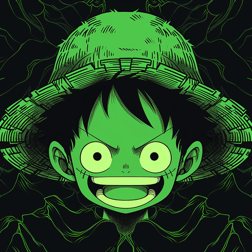 Anime character Luffy with acid green colors, capturing a vibrant and energetic profile picture.