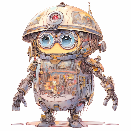 Disney's Minion as a robotic character standing in a robotic environment.