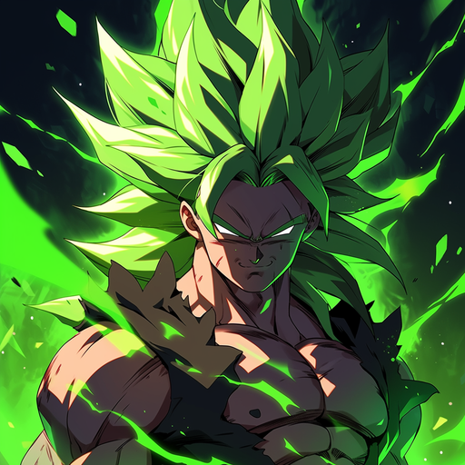 Broly, a monochrome image with green accents.