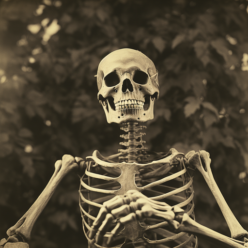 Vintage-style profile picture featuring a skeletal figure.