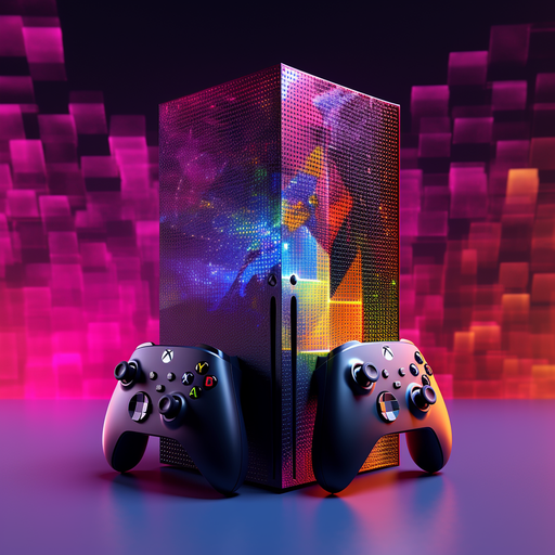 Xbox Series X logo with glitch effects.