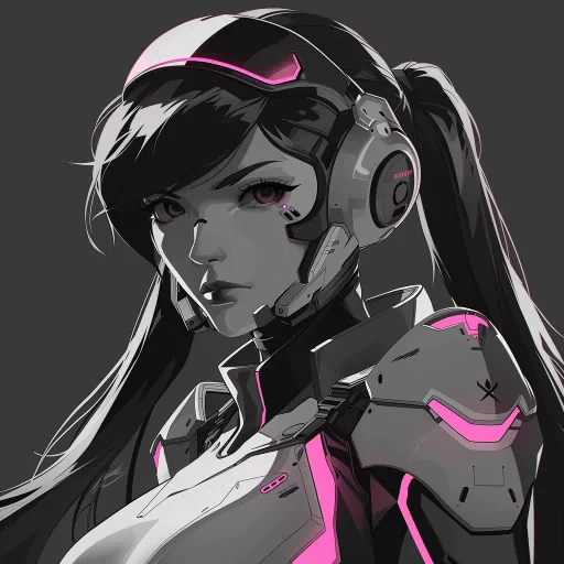 Overwatch character D.Va avatar with pink highlights for use as a profile photo or gaming pfp.