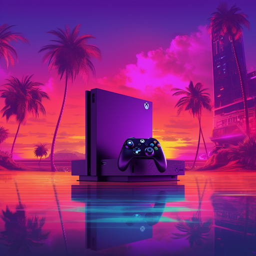 Retrowave-style Xbox Series X profile picture featuring vibrant colors and retro design.