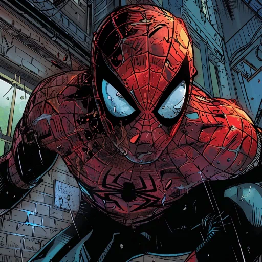 Close-up of a Spider-Man avatar with a detailed illustration style, perfect for a profile photo or social media pfp.