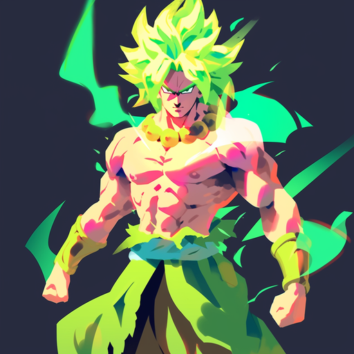 Broly in minimalist style with vibrant colors.