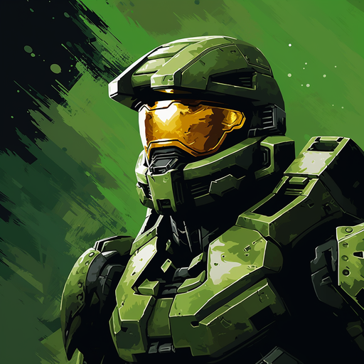 Master Chief, iconic character from a video game, wearing a green monochrome armor.