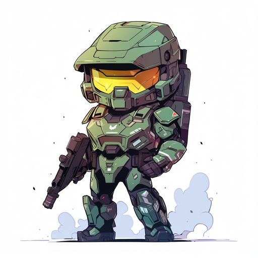 Chibi-style depiction of Master Chief, the iconic character from the Halo video game series.