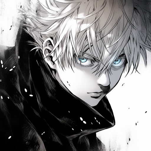 Satoru Gojo, a character from Jujutsu Kaisen, depicted in a black and white manga-style pfp with a hint of rage.