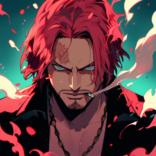 Shanks, a character with a vibrant appearance, wearing an eyepatch and displaying a confident expression.