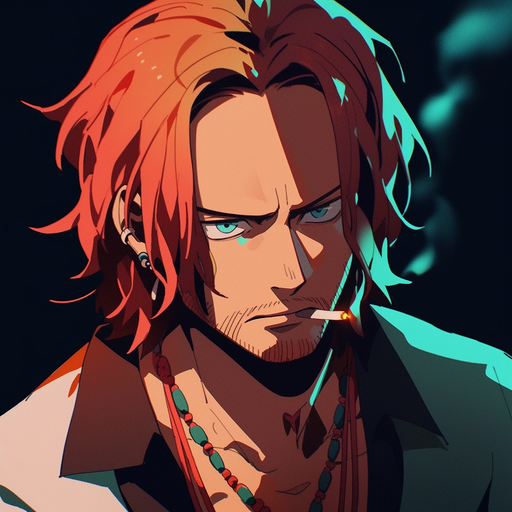 Shanks, a character with red hair and a confident expression.