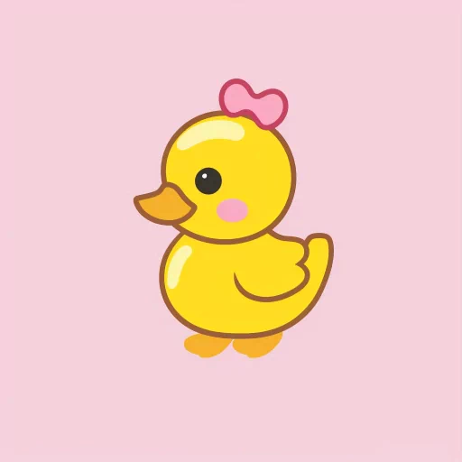 Cute yellow duck cartoon avatar with a pink bow on a soft pink background.