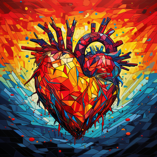 Colorful heart illustration with a pop art style.