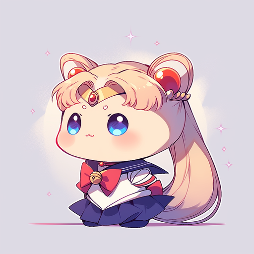 Chibi-style Sailor Moon character with a playful expression and vibrant colors.