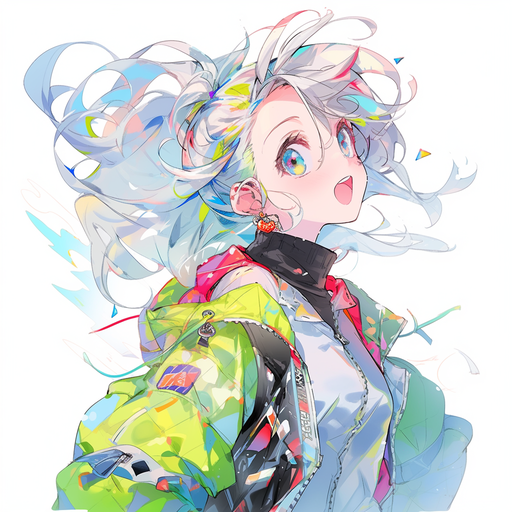 Anime girl with vibrant tetradic colors.