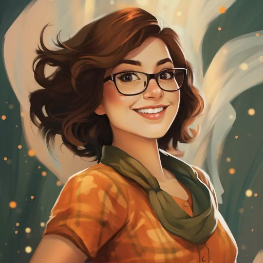 Illustration of a smiling woman with glasses for a profile avatar.